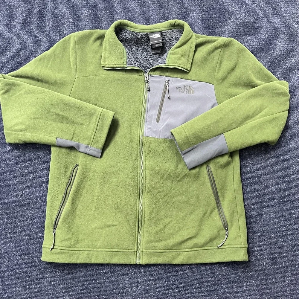 The North Face Jacket Mens Large Green Gray Fleece Full Zip Sherpa Lined Pockets